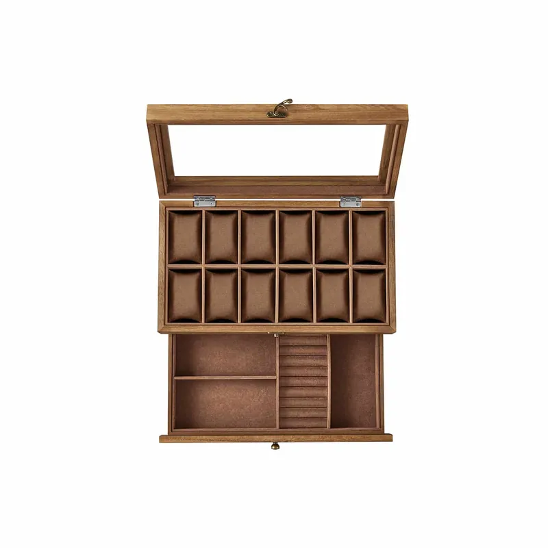 Jetzt Bestellen Uhrenbox mit 12 Fächern aus Massivholz walnussfarben