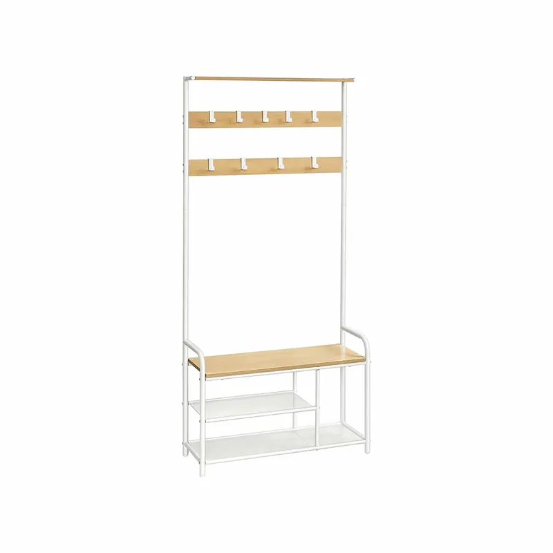 Garderobenständer mit 9 Haken 30 x 85 x 180,5 cm eichenfarben-weiß Online Kaufen