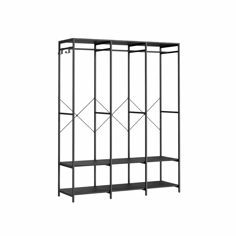 Schneller Versand Kleiderschrank offen abnehmbare Haken ebenholzschwarz