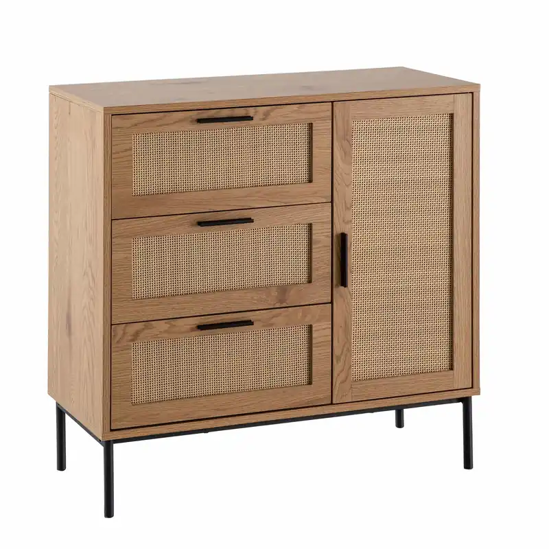 Kommode 80x82x36 cm Flurkommode Eiche-Dekor & Rattan Versand Am Gleichen Tag