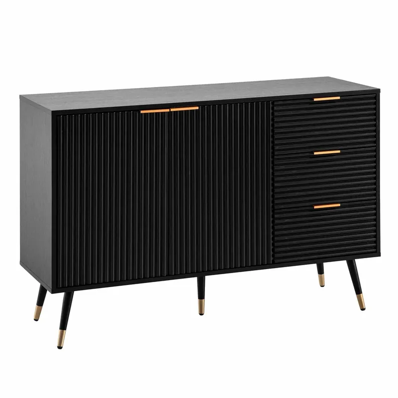 Sideboard 120x80x40 cm Anrichte Schwarz mit Eiche-Dekor Schnäppchen