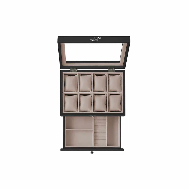 Uhrenbox mit 8 Fächern aus Massivholz schwarz Versand Am Gleichen Tag