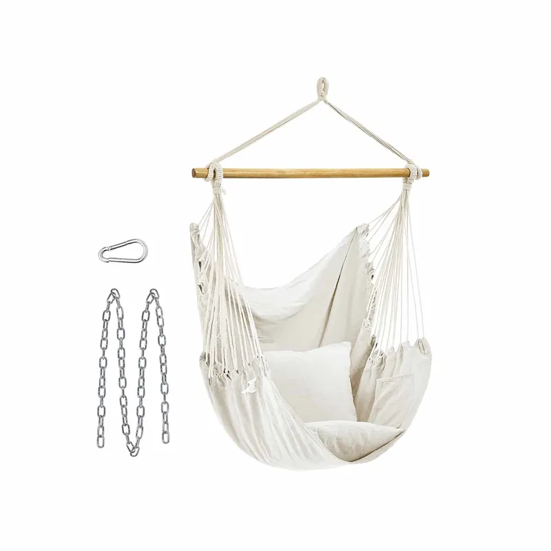 Hängesessel mit 2 Kissen und Metallkette beige Kostenfreie Lieferung