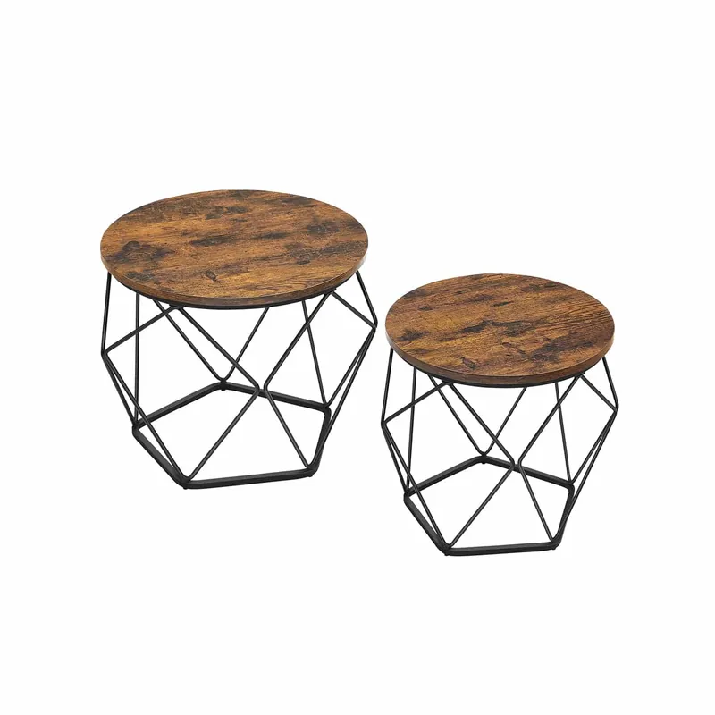 Couchtisch rund 2er Set Vintage-Flair vintagebraun-tintenschwarz Sale