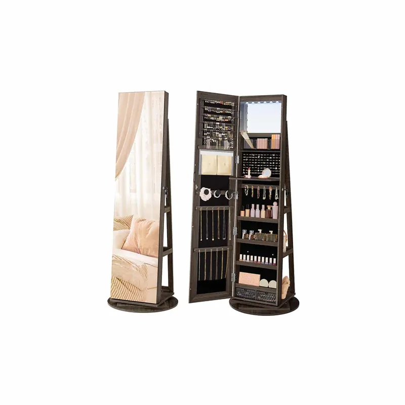 Versand Am Gleichen Tag Schmuckschrank mit Ganzkörperspiegel und 3 Ablagen