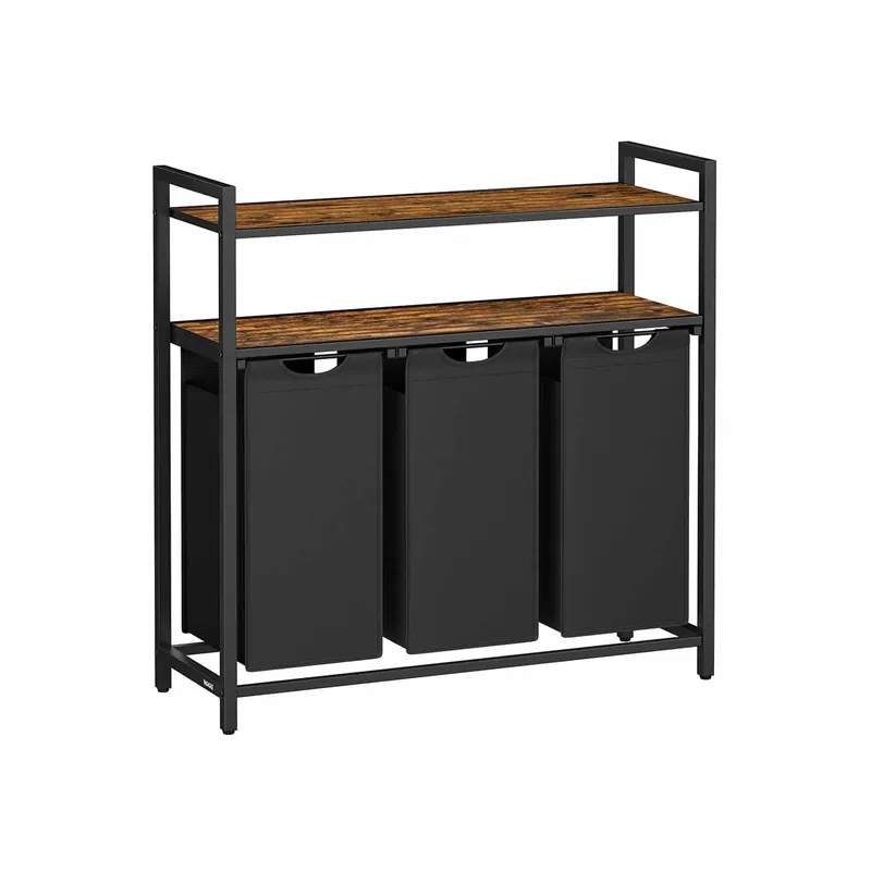 Saisonangebot Wäschekorb 3 Fächer mit 2 Ablagen vintagebraun-schwarz