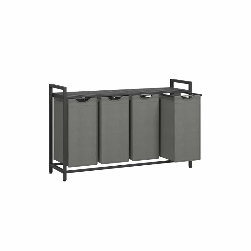 Zertifiziert Wäschekorb 4 Fächer mit Ablage schwarz-grau