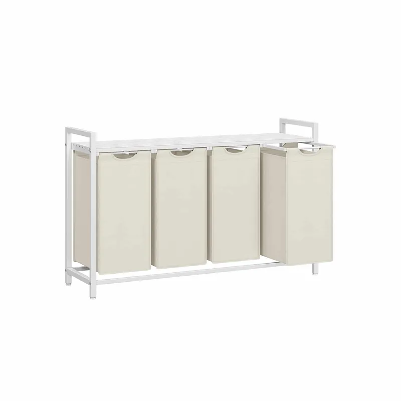 Zertifiziert Wäschekorb 4 Fächer mit Ablage weiß