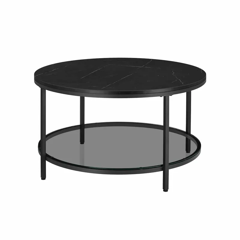 Abverkauf VASAGLE Couchtisch Ø 80 cm – 2 Ablagen & Marmoroptik