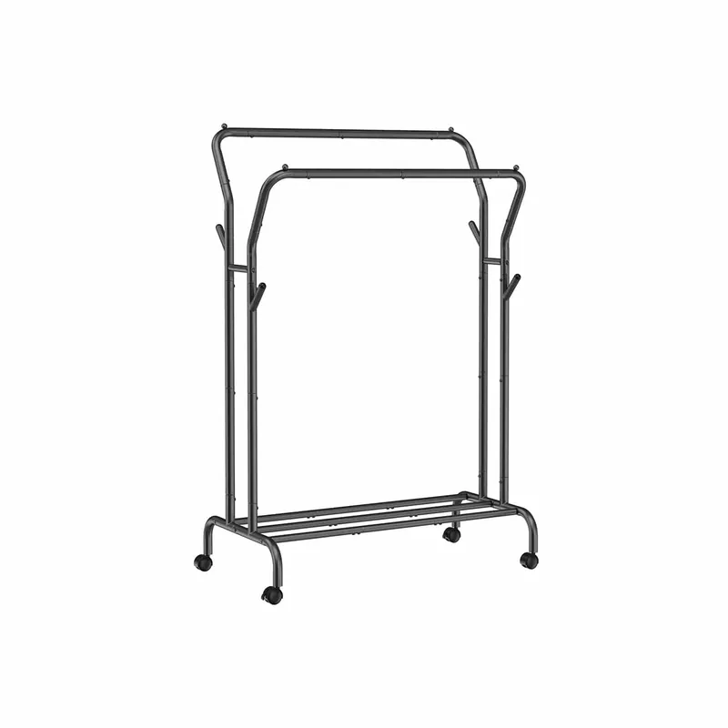 Kleiderständer auf Rollen mit 2 Kleiderstangen schwarz Preisreduziert