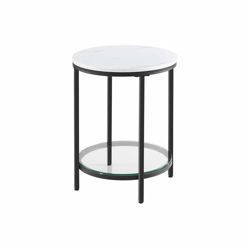 Beistelltisch 2 Ebenen in weißer Marmoroptik mit schwarzem Gestell Online Kaufen