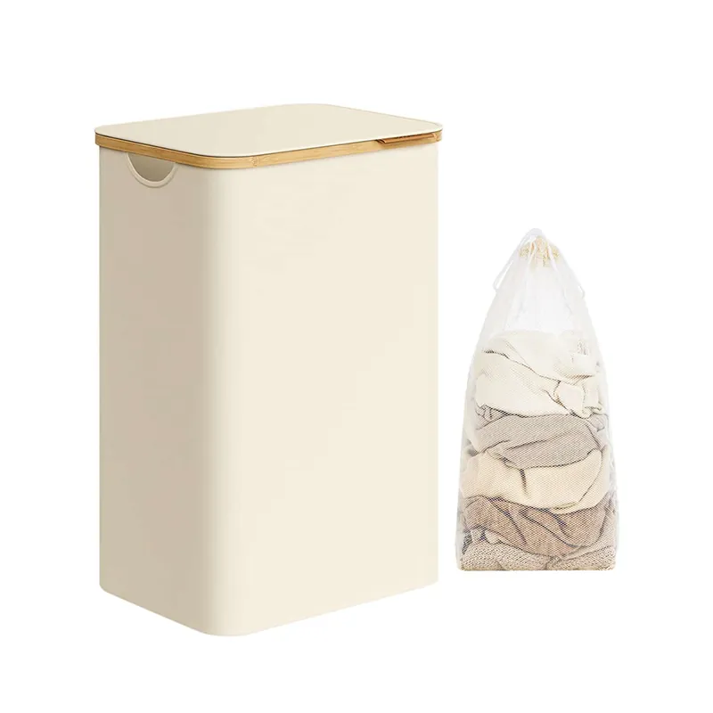 Wäschekorb 90 Liter mit herausnehmbarem Wäschesack cremeweiß Günstig