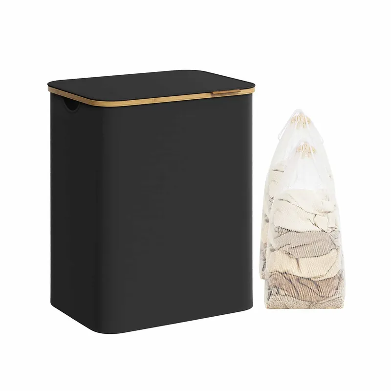 Wäschekorb 2 Fächer mit Deckel tintenschwarz Top-Preis