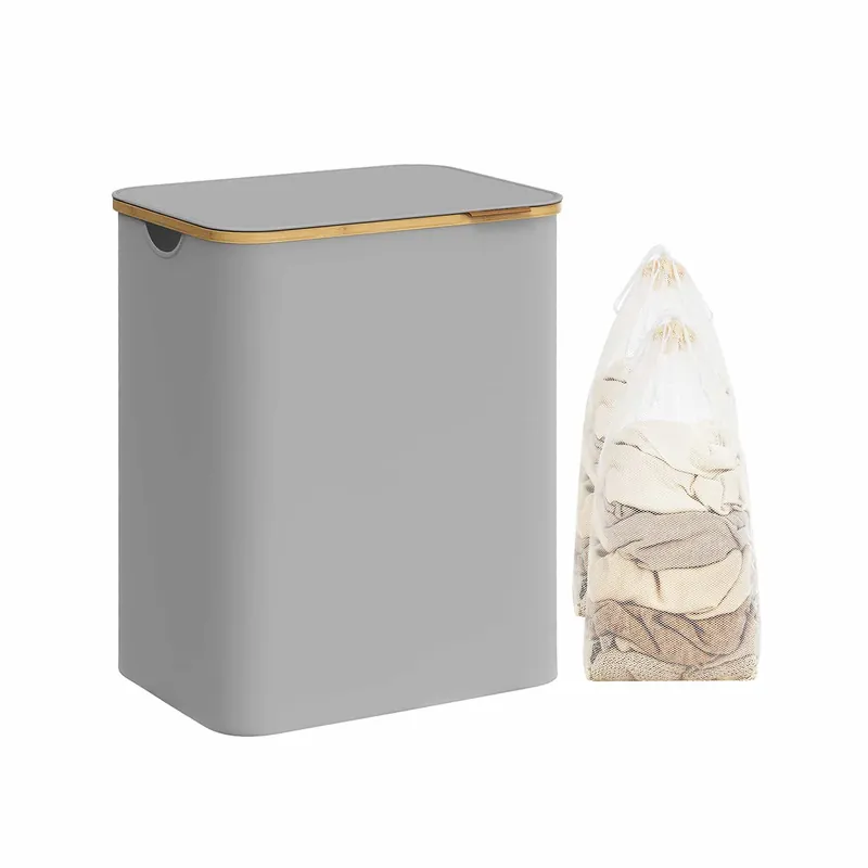 Wäschekorb 2 Fächer mit Deckel taubengrau Bestpreis