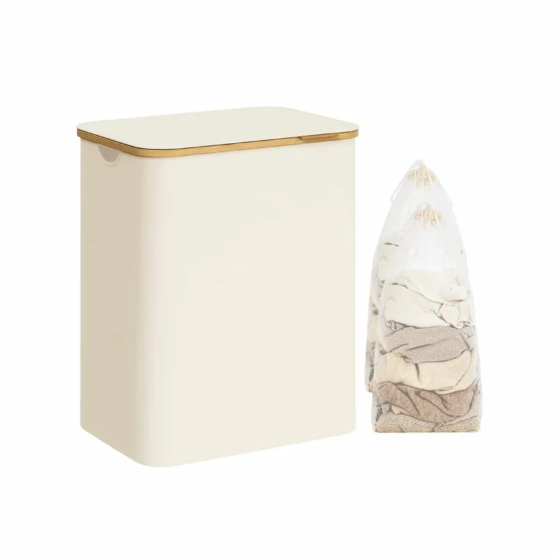 Wäschekorb 2 Fächer mit Deckel weiß Neue Ware