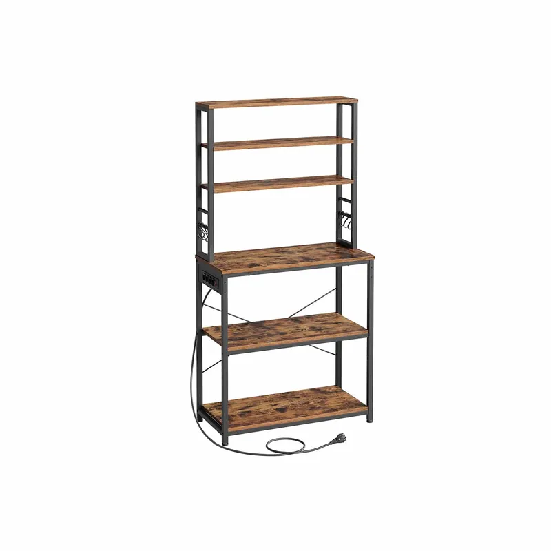 VASAGLE Küchenregal Steckdosen Vintagebraun-Schwarz Super-Preis