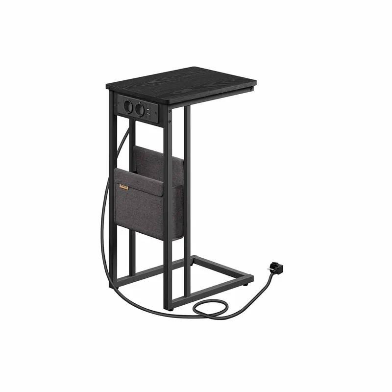 Zertifiziert Beistelltisch C-Form mit 2 AC-Steckdosen ebenholzschwarz