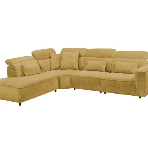 Ecksofa Mansfield Farbe gold mit 5-fach verstellbaren Kopflehnen und Mikrofaser-Chenille-Bezug – ED Exciting Design Preiswert