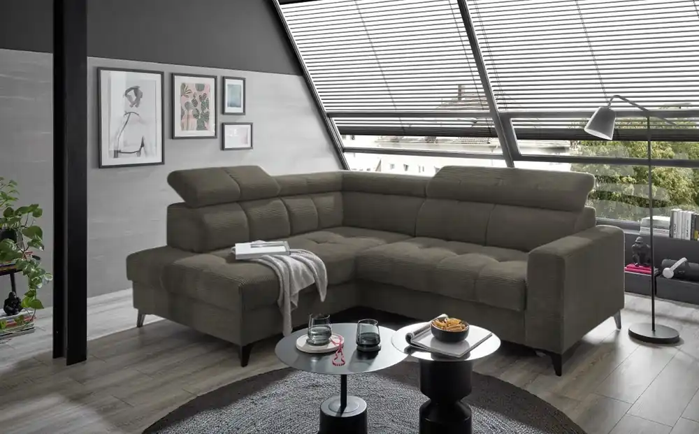 Saisonangebot Ecksofa Bavaro elektronischer Sitztiefenverstellung und Breitcord-Bezug Ed Exciting Design