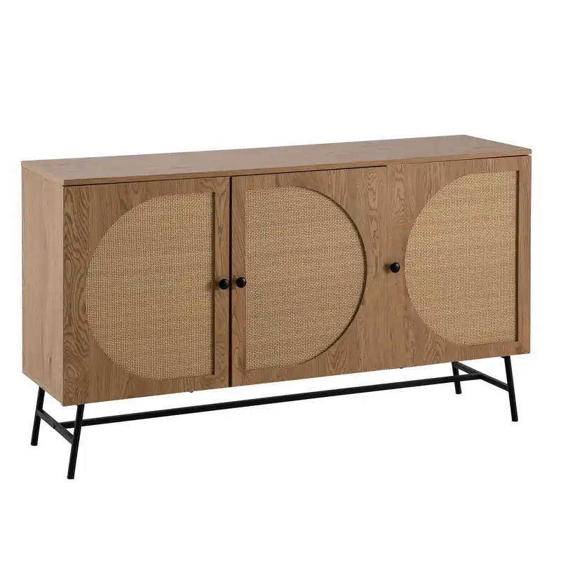 Sideboard 140x80x39 cm Kommode Eiche-Dekor mit Rattan Geflecht Modern Online Kaufen