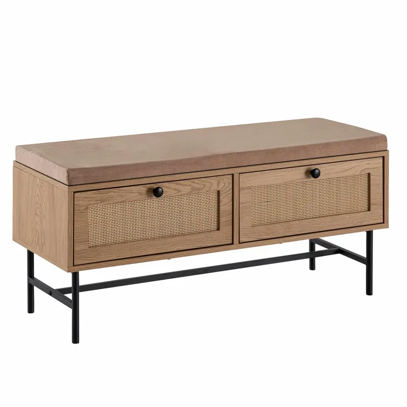 Versand Am Gleichen Tag Schuhbank mit Stoff-Sitzfläche 100x48x38 cm Garderobenbank Eiche-Dekor