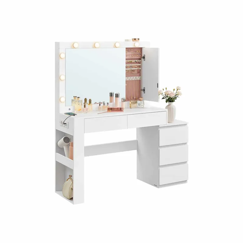 Schminktisch mit LED-Beleuchtung und Spiegel wolkenweiß Top-Seller