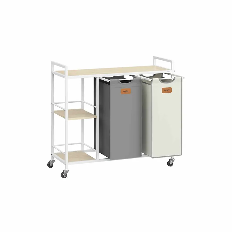 Schneller Versand Wäschekorb 2 Fächer naturbeige-taubengrau-cremeweiß