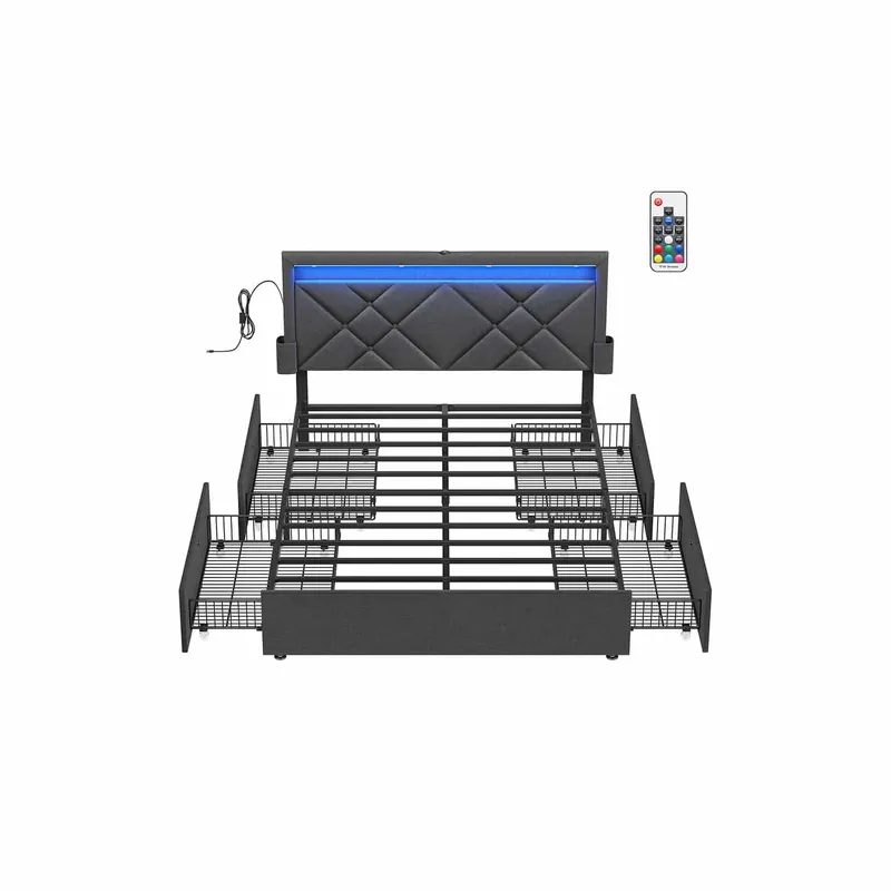 Bett 140 x 200 cm mit Ladestation schiefergrau-mattschwarz Mega-Angebot