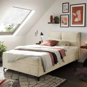 Neu Boxbett Andon 120x200 cm mit Bettkasten Farbe Cream – ED Exciting Design, Zoom Breitcord, Bonell-Federkern und Schaumtopper
