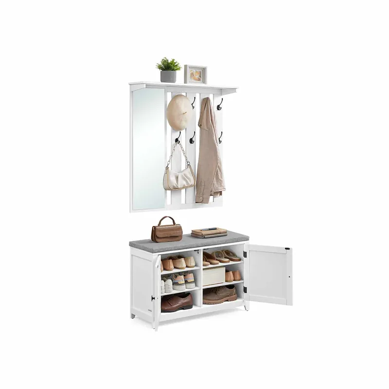 Schuhbank Wandgarderobe Set mit 8 Doppelhaken 82 cm breit Direkt Vom Hersteller