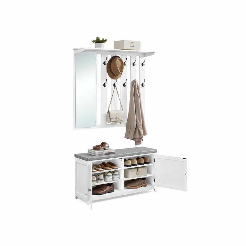 Schuhbank Wandgarderobe Set mit 10 Doppelhaken 102 cm breit Rabatt