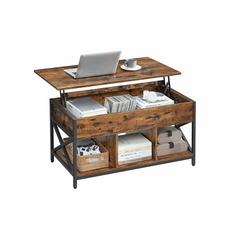 Begrenztes Angebot Couchtisch höhenverstellbar mit offenen Fächern vintagebraun-schwarz