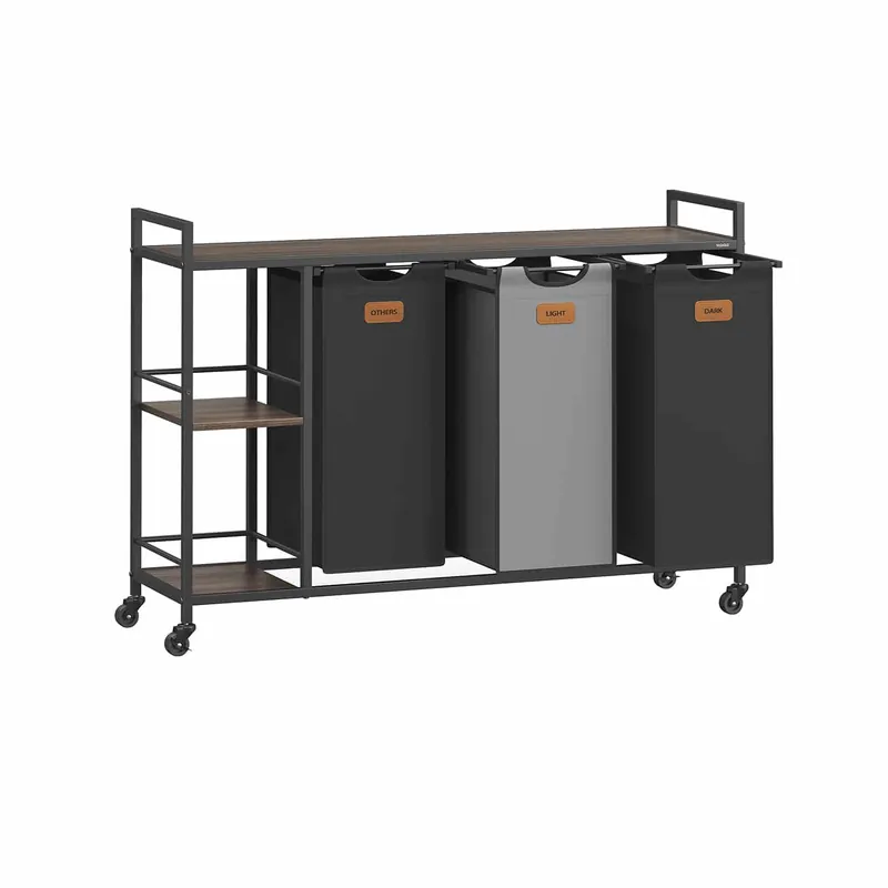 Wäschekorb 3 Fächer mit Rollen und abnehmbaren Taschen Kracherpreis