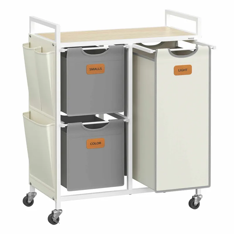 Neuheit Wäschekorb 3 Fächer naturbeige-taubengrau-cremeweiß