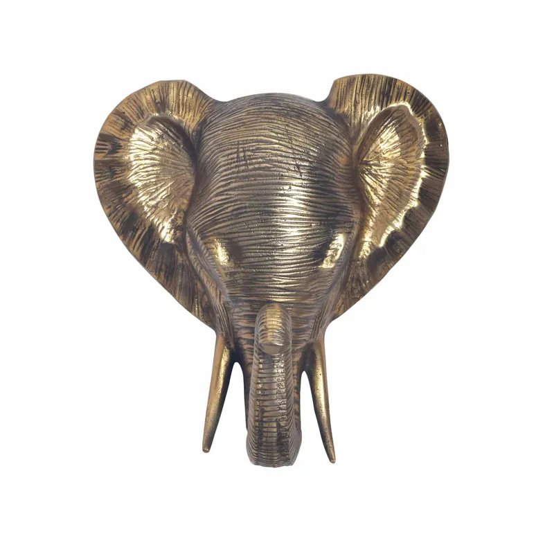 Angebot Wanddeko Elefant Aluminium Gold Afrika 41 cm Tierkopf