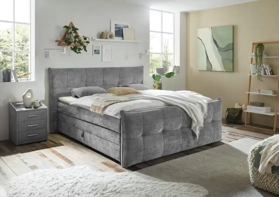 Letzte Chance Boxspringbett Gallina 180x200 cm mit Bettkasten Farbe Grau HR30-Topper – Ed Exciting Design