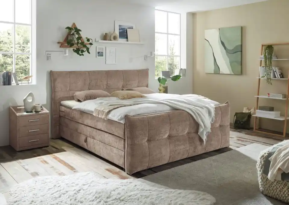 Kostenloser Versand Boxspringbett Gallina 180x200 cm mit Bettkasten Farbe Mink Gel-Topper – Ed Exciting Design