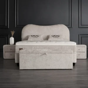 Kostenloser Rückversand ABC Bedding Boxspringbett Sofia in beige 160 x 200 – mit Bettkasten