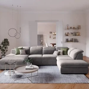 Neue Ware Lorena Wohnlandschaft mit Schlaffunktion und Bettkasten - Cotta