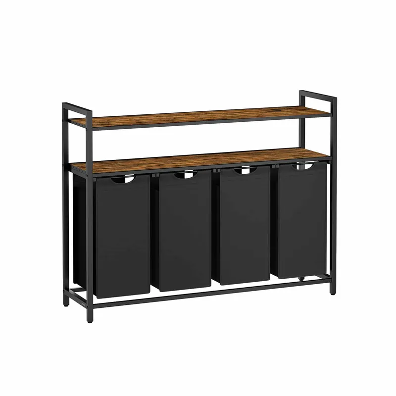 Wäschekorb 4 Fächer mit 2 Ablagen vintagebraun-schwarz Direktkauf