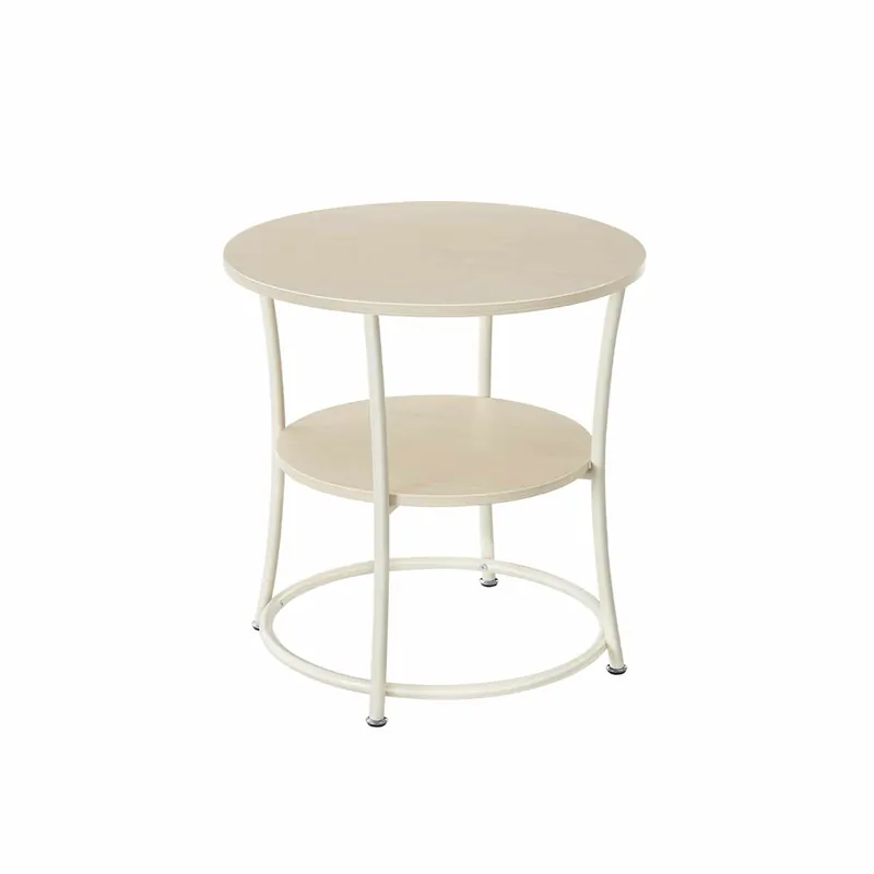 Beistelltisch mit 2 Ablagen und Stahlrahmen naturbeige Garantierte Lieferung