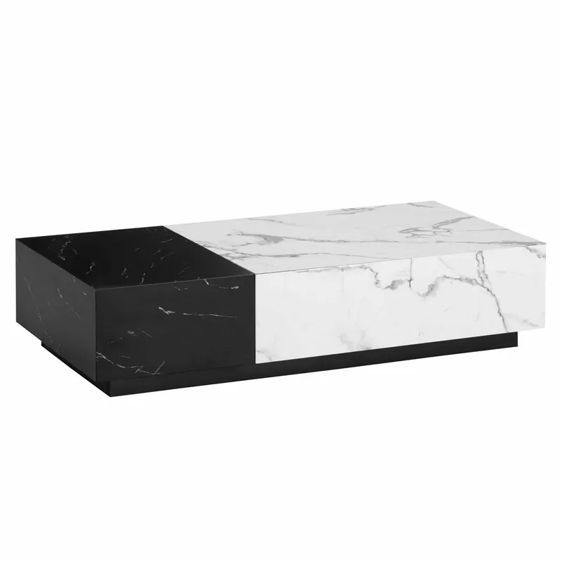Sichere Zahlung Couchtisch 120x60x28 cm Weiß Schwarz Sofatisch in Marmor-Optik Modern