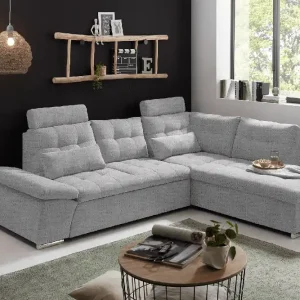 Ausverkauf Ecksofa Medan von Ed Exciting Design Hellgrau – Modernes Sofa mit Schlaffunktion & Glow Mikrofaser