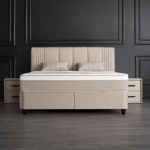 Belicia Boxspringbett mit Bettkasten – Samt Beige, ABC Bedding Jetzt Kaufen