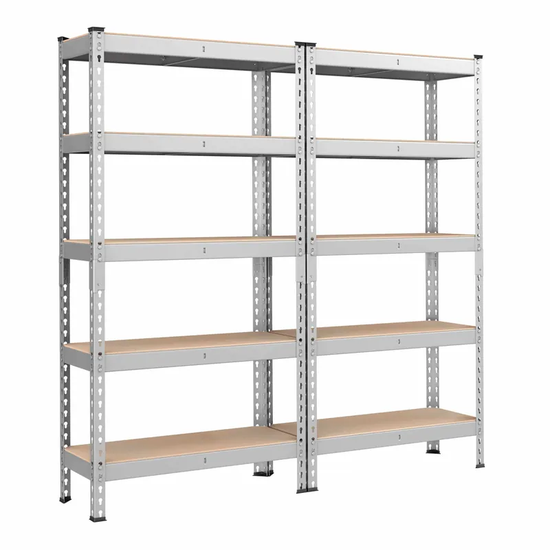 Markenware Schwerlastregal 2er Set, Standregal, Lagerregal, Küchenregal, Regal, 5 Ablagen, 30 x 150 x 150 cm, bis 875 kg belastbar, für Keller, Küche, Arbeitszimmer, silbern GLR300E02