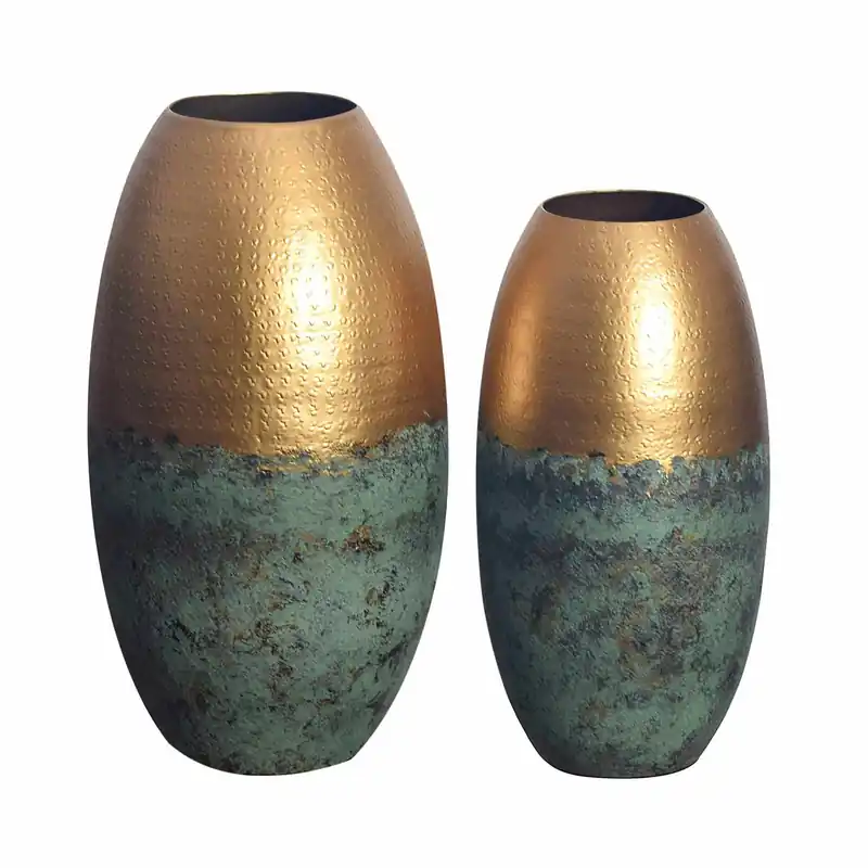 Ausverkauf Deko Vase 2er Set Aluminium Gold Patina Blumenvase Modern