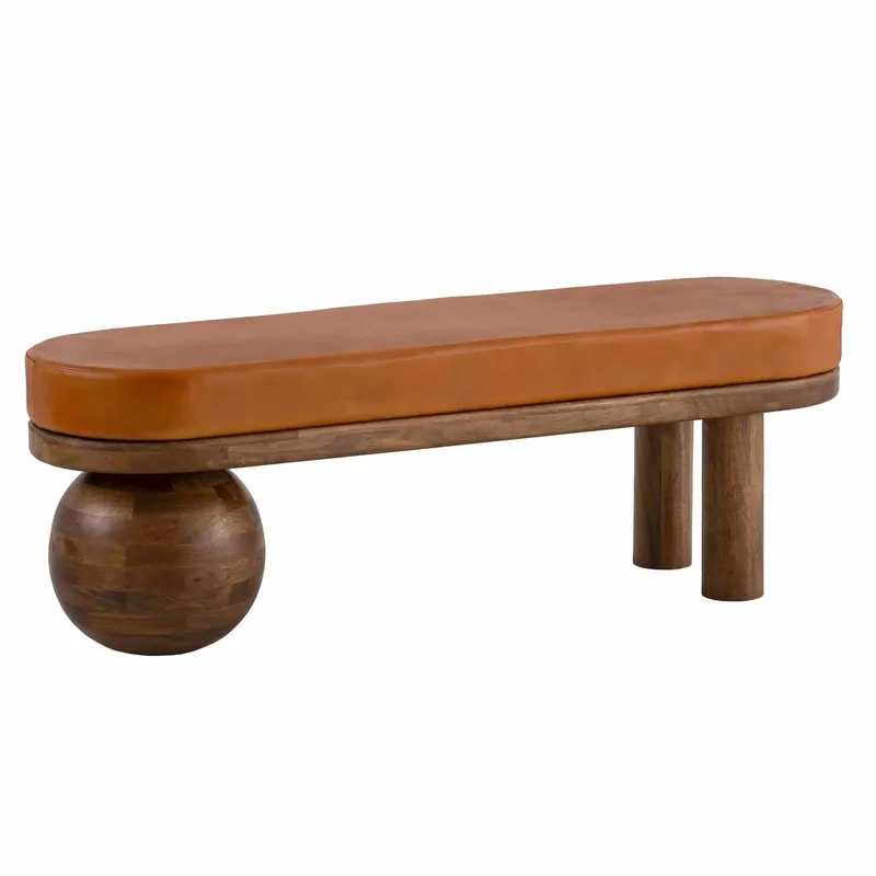 Sitzbank Ziegenleder Mango Massivholz Bank 140x47x40 cm Modern Rabatt