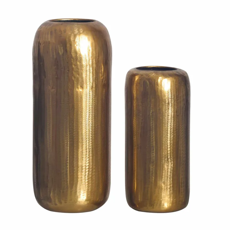 Deko Vase 2er Set Aluminium Gold Zylinder Blumenvase Modern Bestpreis