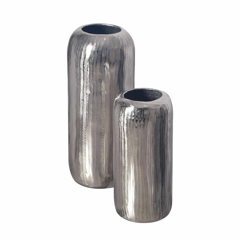 Rabatt Deko Vase 2er Set Aluminium Silber Zylinder Blumenvase Modern