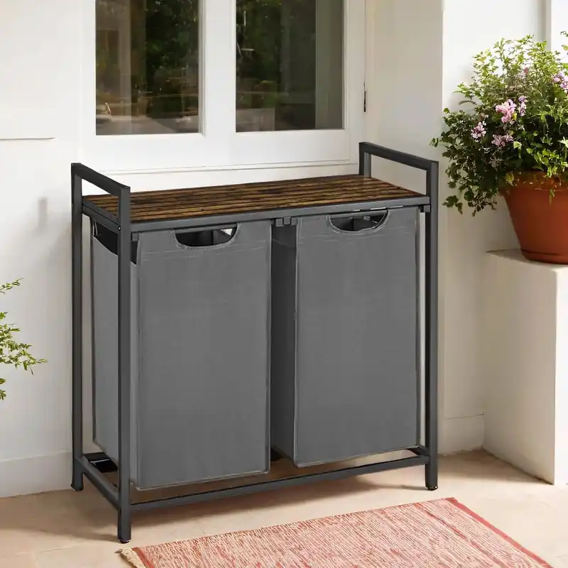 Preisreduziert Wäschekorb 2 Fächer, Wäschesammler mit Ablage, Wäschebox